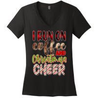I Run On Coffee And Christmas Cheer Women's V-Neck T-Shirt