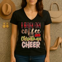 I Run On Coffee And Christmas Cheer Women's V-Neck T-Shirt