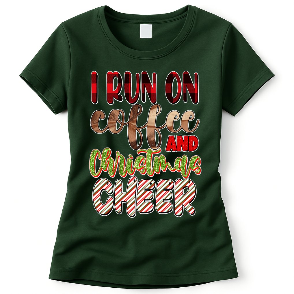 I Run On Coffee And Christmas Cheer Womens T-Shirt