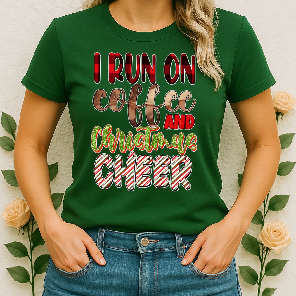 I Run On Coffee And Christmas Cheer Womens T-Shirt