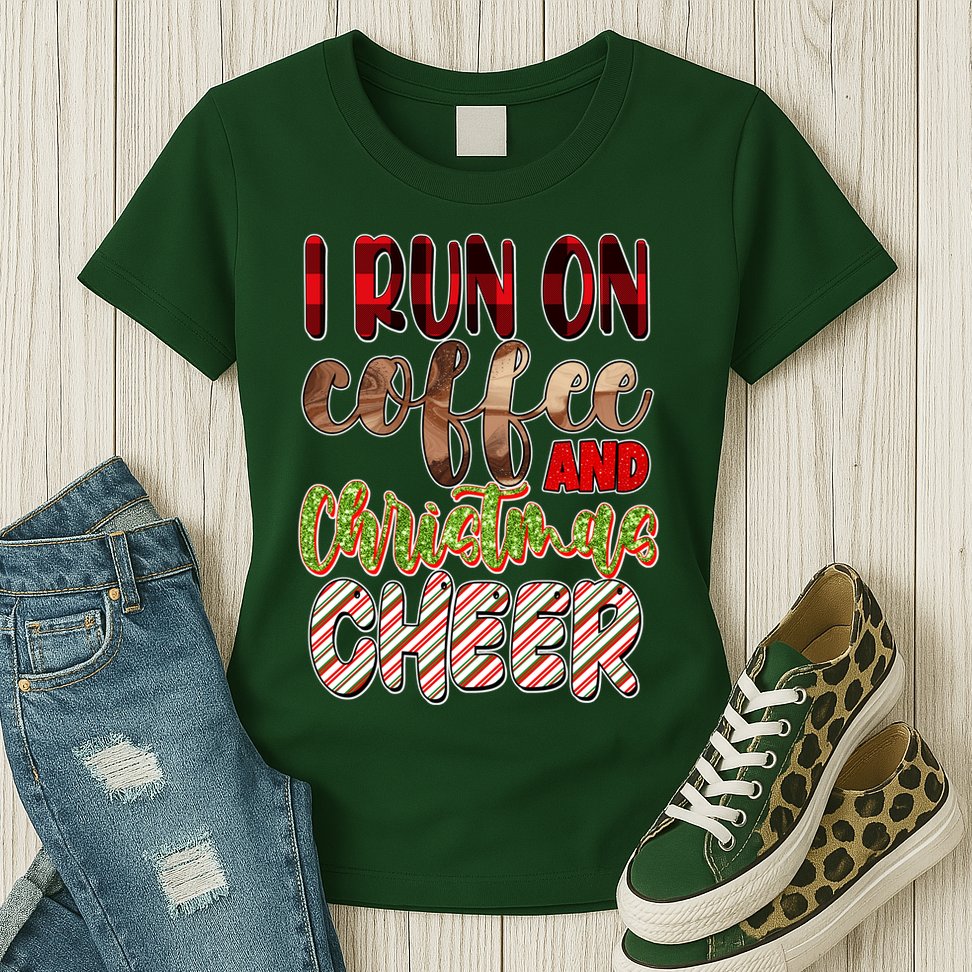 I Run On Coffee And Christmas Cheer Womens T-Shirt