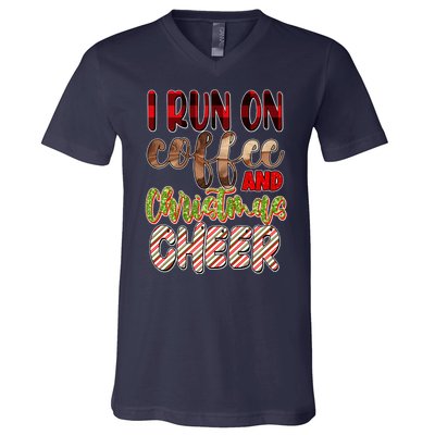 I Run On Coffee And Christmas Cheer V-Neck T-Shirt