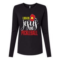 i run on jesus and pickleball Christian Pickleballer Womens Cotton Relaxed Long Sleeve T-Shirt