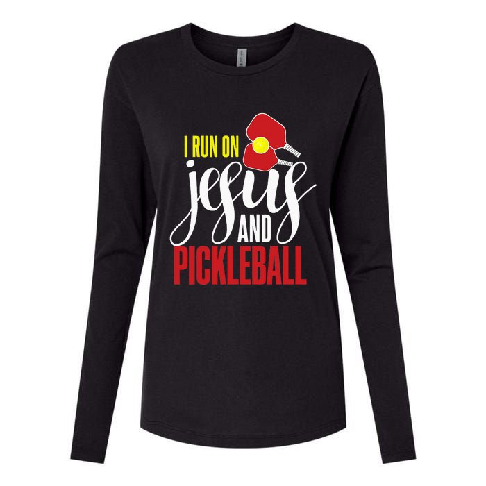 i run on jesus and pickleball Christian Pickleballer Womens Cotton Relaxed Long Sleeve T-Shirt