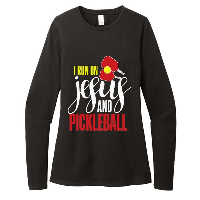 i run on jesus and pickleball Christian Pickleballer Womens CVC Long Sleeve Shirt