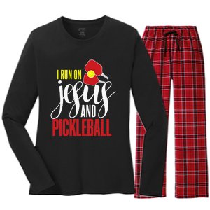 i run on jesus and pickleball Christian Pickleballer Women's Long Sleeve Flannel Pajama Set 