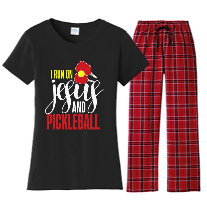 i run on jesus and pickleball Christian Pickleballer Women's Flannel Pajama Set