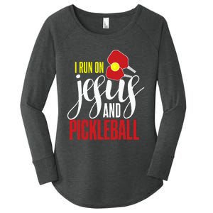 i run on jesus and pickleball Christian Pickleballer Women's Perfect Tri Tunic Long Sleeve Shirt