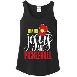 i run on jesus and pickleball Christian Pickleballer Ladies Essential Tank