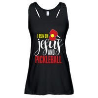 i run on jesus and pickleball Christian Pickleballer Ladies Essential Flowy Tank