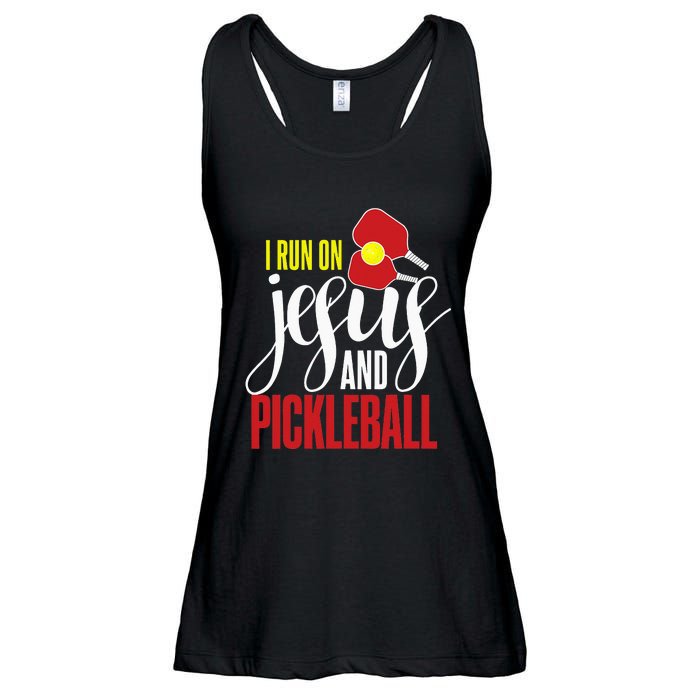 i run on jesus and pickleball Christian Pickleballer Ladies Essential Flowy Tank