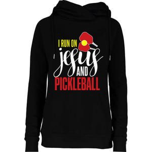 i run on jesus and pickleball Christian Pickleballer Womens Funnel Neck Pullover Hood