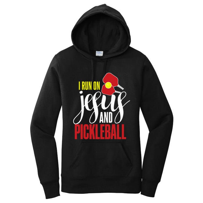 i run on jesus and pickleball Christian Pickleballer Women's Pullover Hoodie