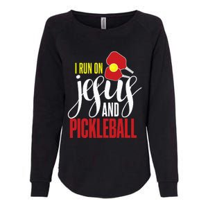 i run on jesus and pickleball Christian Pickleballer Womens California Wash Sweatshirt