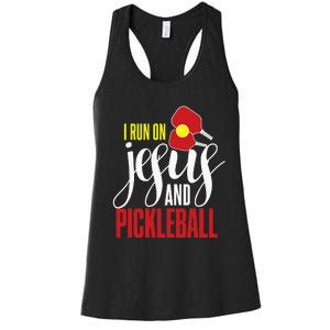 i run on jesus and pickleball Christian Pickleballer Women's Racerback Tank