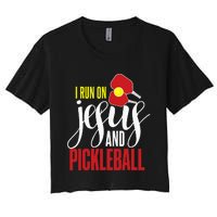 i run on jesus and pickleball Christian Pickleballer Women's Crop Top Tee