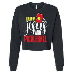 i run on jesus and pickleball Christian Pickleballer Cropped Pullover Crew