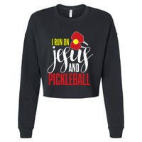 i run on jesus and pickleball Christian Pickleballer Cropped Pullover Crew