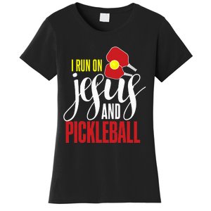 i run on jesus and pickleball Christian Pickleballer Women's T-Shirt