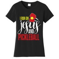 i run on jesus and pickleball Christian Pickleballer Women's T-Shirt