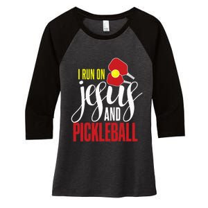 i run on jesus and pickleball Christian Pickleballer Women's Tri-Blend 3/4-Sleeve Raglan Shirt