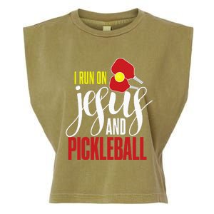 i run on jesus and pickleball Christian Pickleballer Garment-Dyed Women's Muscle Tee