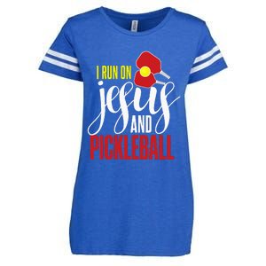 i run on jesus and pickleball Christian Pickleballer Enza Ladies Jersey Football T-Shirt