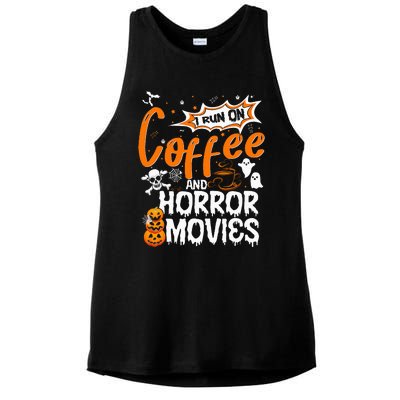 I Run on Coffee And Horror Movies ghost Pumpkins Halloween Ladies PosiCharge Tri-Blend Wicking Tank