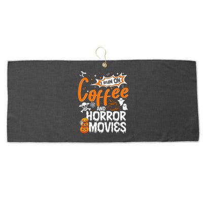 I Run on Coffee And Horror Movies ghost Pumpkins Halloween Large Microfiber Waffle Golf Towel