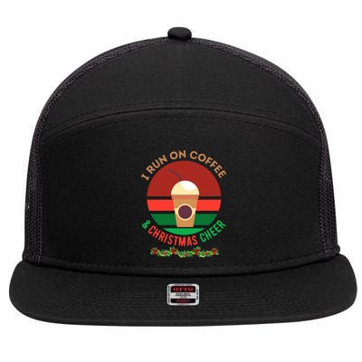 I Run On Coffee And Christmas Cheer 7 Panel Mesh Trucker Snapback Hat