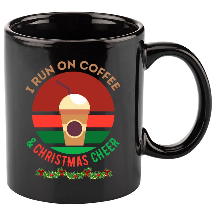I Run On Coffee And Christmas Cheer 11oz C Handle Ceramic Mug