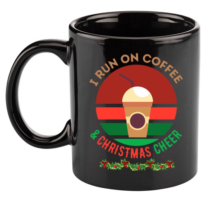 I Run On Coffee And Christmas Cheer 11oz C Handle Ceramic Mug