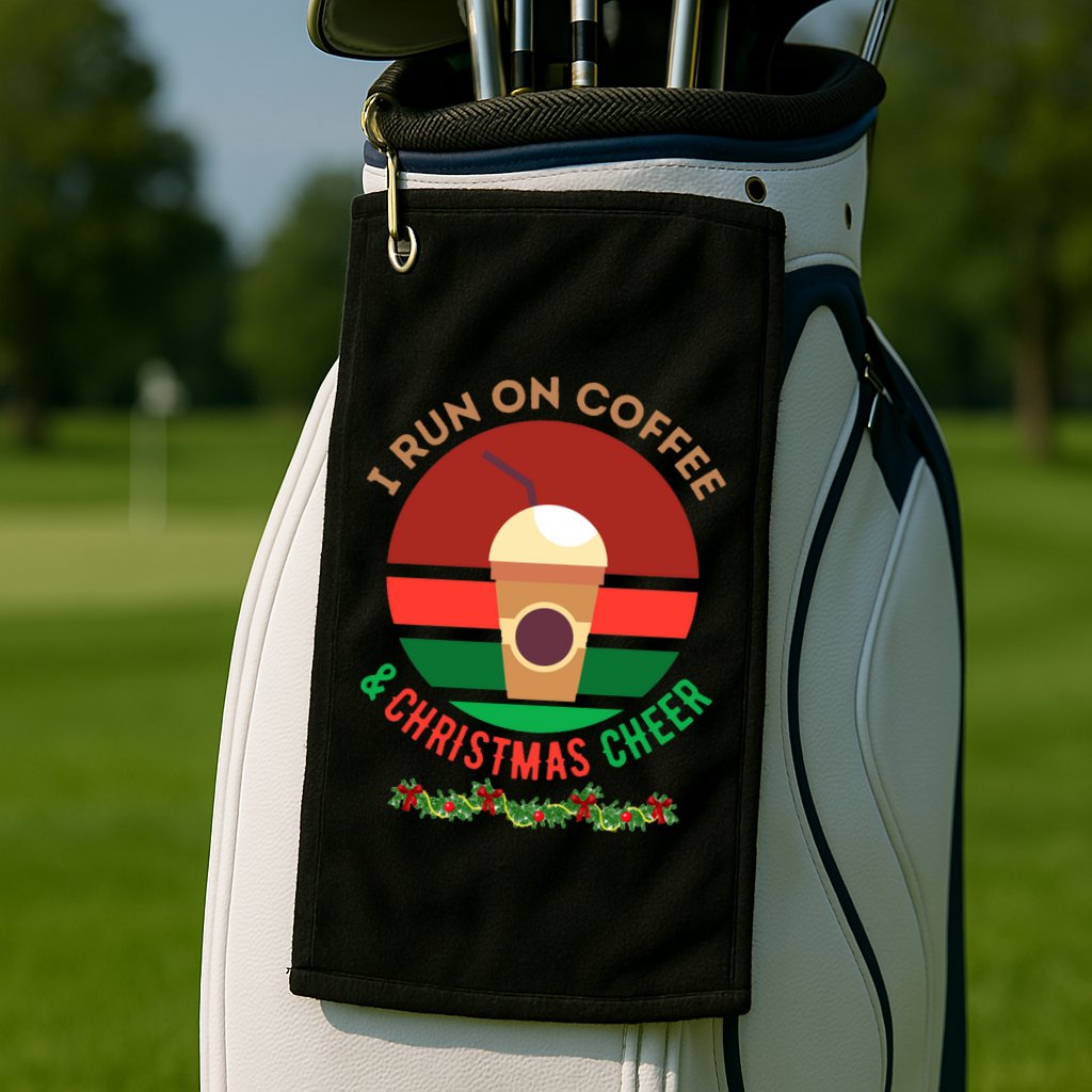 I Run On Coffee And Christmas Cheer Golf Towel