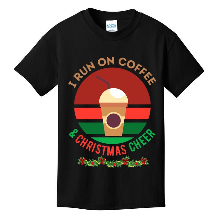 I Run On Coffee And Christmas Cheer Kids T-Shirt
