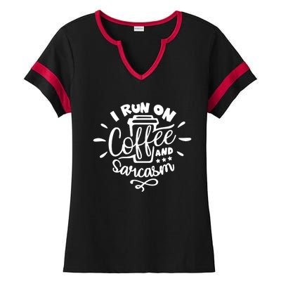 I Run On Coffee And Sarcasm Ladies Halftime Notch Neck Tee