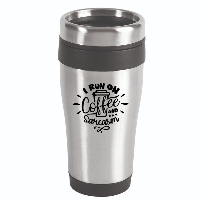 I Run On Coffee And Sarcasm 16oz Travel Tumbler