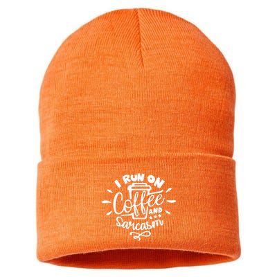 I Run On Coffee And Sarcasm Sustainable Knit Beanie