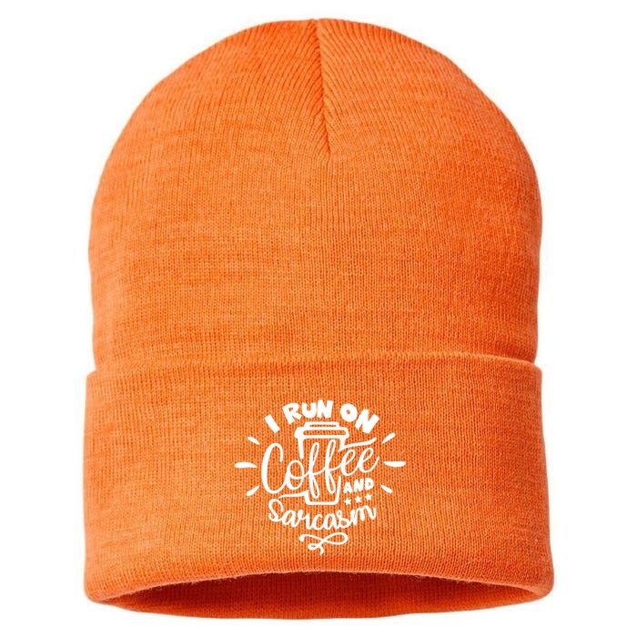 I Run On Coffee And Sarcasm Sustainable Knit Beanie