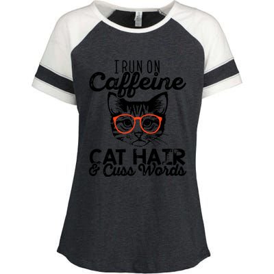 I Run On Caffeine Cat Hair And Cuss Words Coffee Enza Ladies Jersey Colorblock Tee