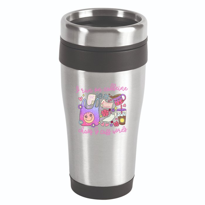 I Run On Caffeine Chaos And Cuss Words 16oz Travel Tumbler