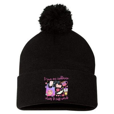 I Run On Caffeine Chaos And Cuss Words Pom Pom 12in Knit Beanie