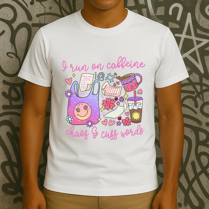 I Run On Caffeine Chaos And Cuss Words T-Shirt