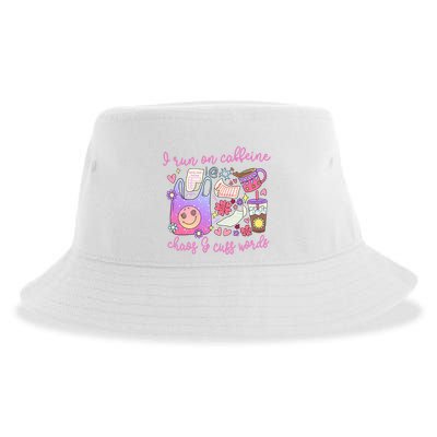 I Run On Caffeine Chaos And Cuss Words Sustainable Bucket Hat
