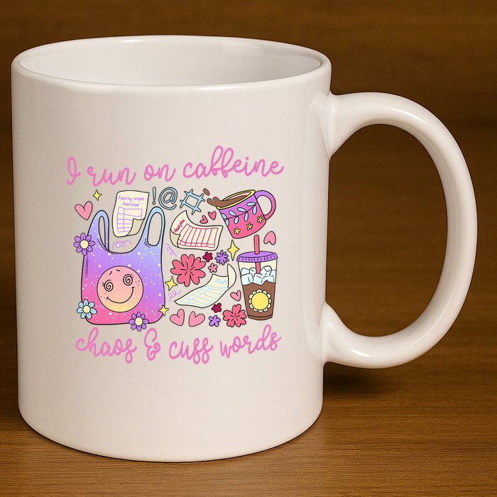 I Run On Caffeine Chaos And Cuss Words 11oz C Handle Ceramic Mug
