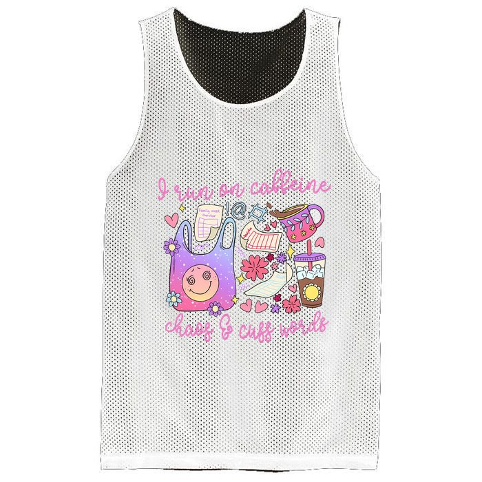 I Run On Caffeine Chaos And Cuss Words Mesh Reversible Basketball Jersey Tank
