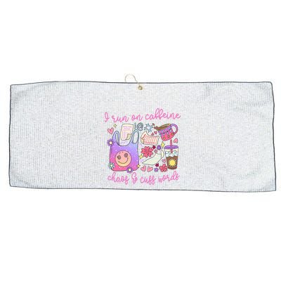 I Run On Caffeine Chaos And Cuss Words Large Microfiber Waffle Golf Towel