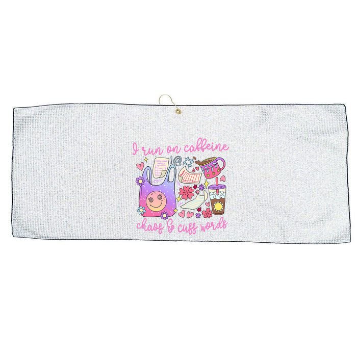 I Run On Caffeine Chaos And Cuss Words Large Microfiber Waffle Golf Towel