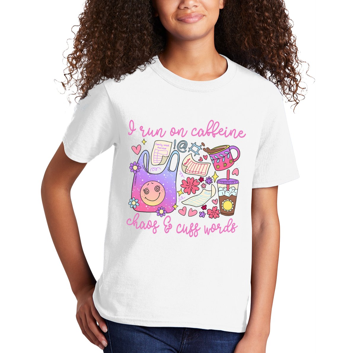 I Run On Caffeine Chaos And Cuss Words Kids T-Shirt