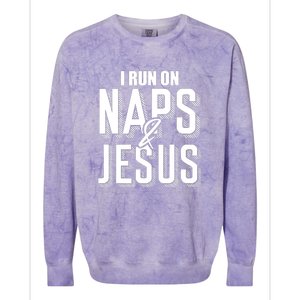 I Run On Naps And Jesus Religion God Church Funny Christian Colorblast Crewneck Sweatshirt