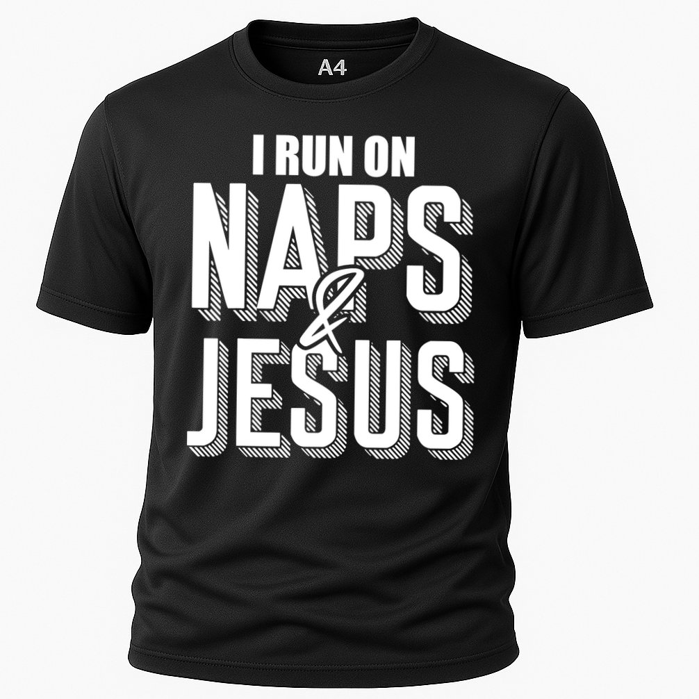 I Run On Naps And Jesus Religion God Church Funny Christian Cooling Performance Crew T-Shirt